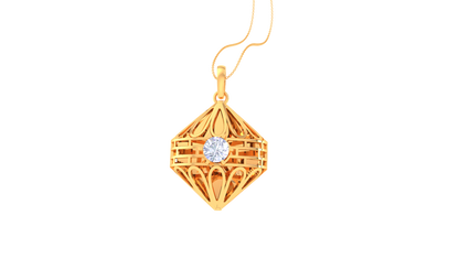 Ornate Geometry Pendant in Sculpted Gold - 0.59 Ct Round Cut Diamond