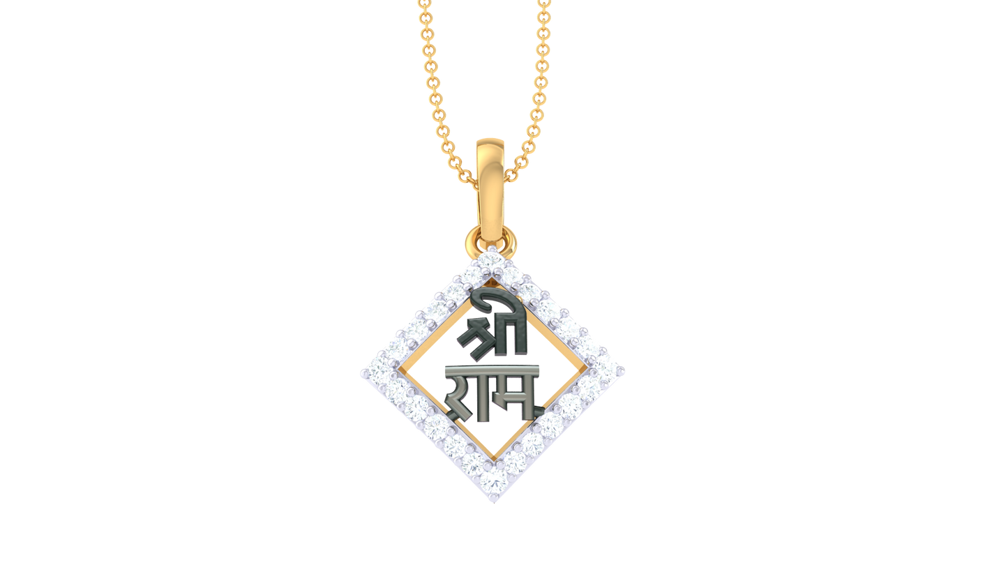 Shri Ram Diamond-Shaped Pendant In Gold - 0.15 Ct Sparking Diamonds