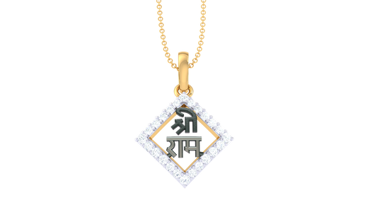 Shri Ram Diamond-Shaped Pendant In Gold - 0.15 Ct Sparking Diamonds