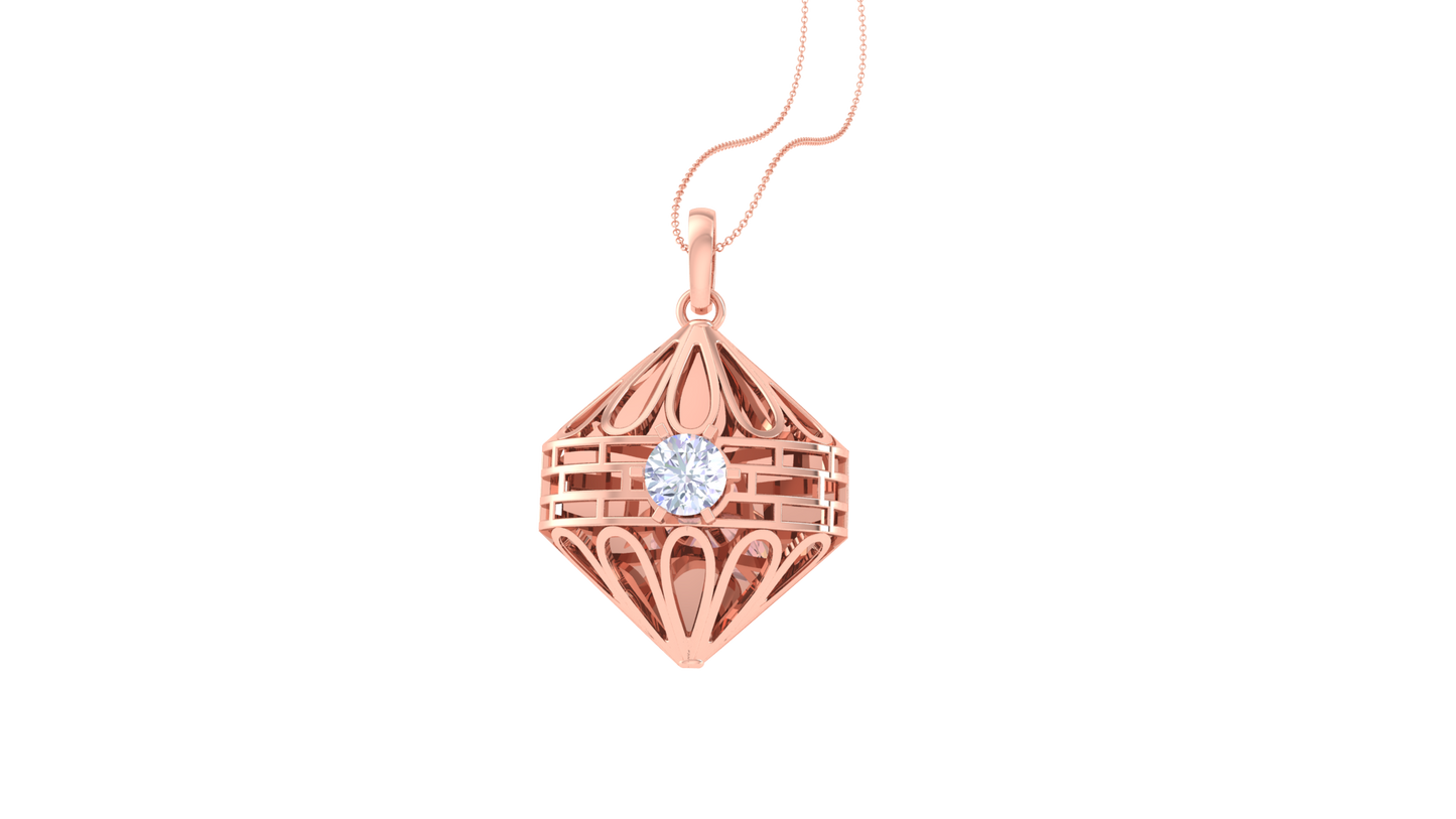 Ornate Geometry Pendant in Sculpted Gold - 0.59 Ct Round Cut Diamond