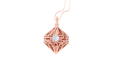 Ornate Geometry Pendant in Sculpted Gold - 0.59 Ct Round Cut Diamond