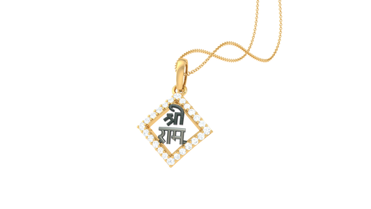 Shri Ram Diamond-Shaped Pendant In Gold - 0.15 Ct Sparking Diamonds