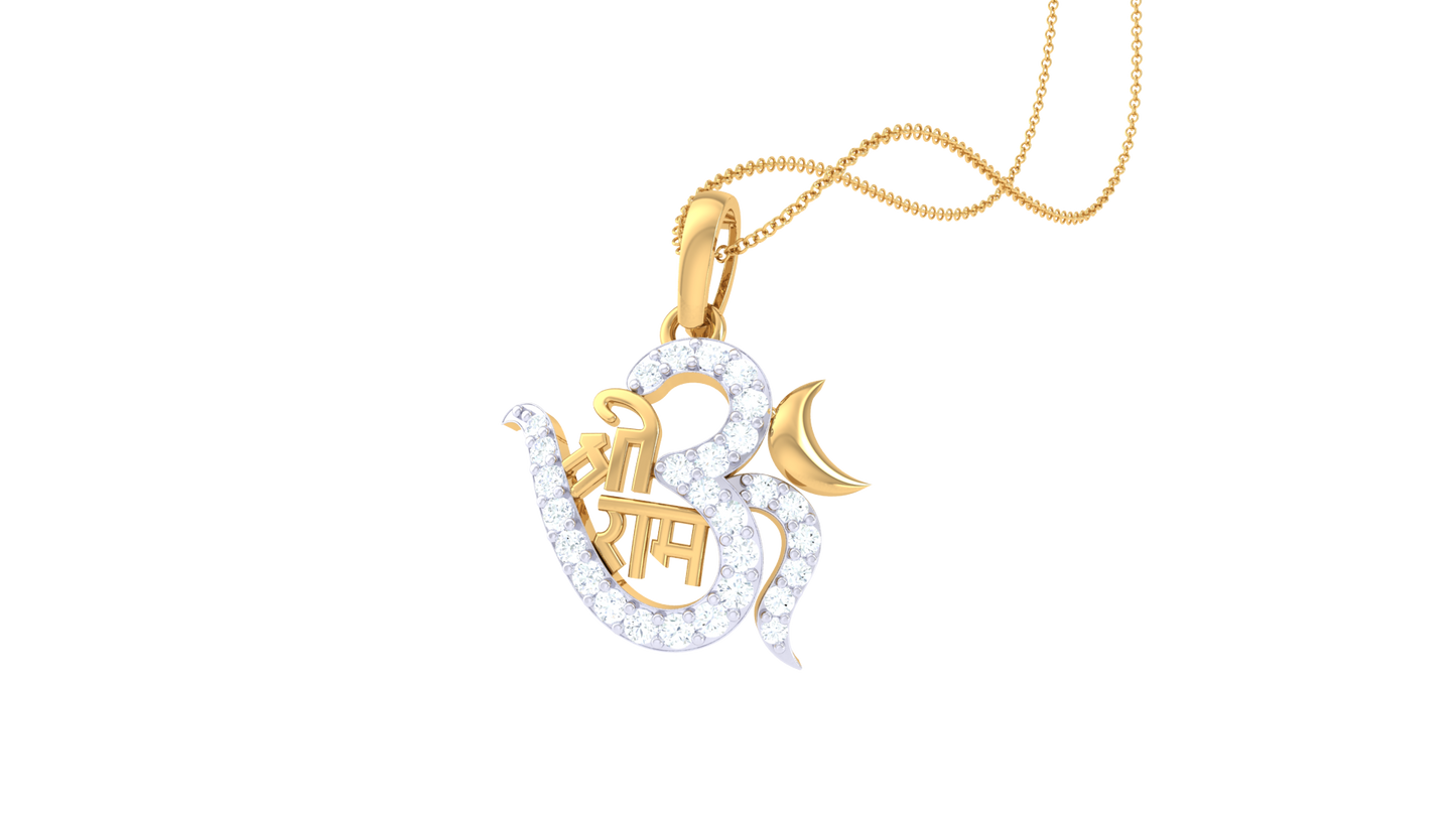 Om Pendant With Shri Ram Inscription In Gold - 0.16 Ct Diamond-Studded