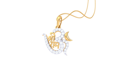 Om Pendant With Shri Ram Inscription In Gold - 0.16 Ct Diamond-Studded