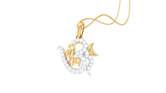 Om Pendant With Shri Ram Inscription In Gold - 0.16 Ct Diamond-Studded