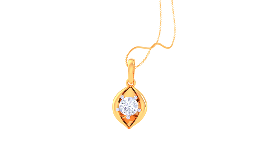 Marquise Solitaire Frame Pendent - 0.59 Ct Round Diamond In Gold