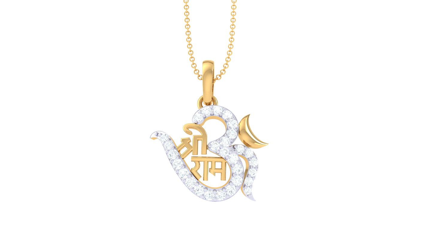 Om Pendant With Shri Ram Inscription In Gold - 0.16 Ct Diamond-Studded