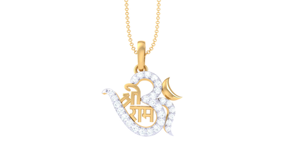 Om Pendant With Shri Ram Inscription In Gold - 0.16 Ct Diamond-Studded