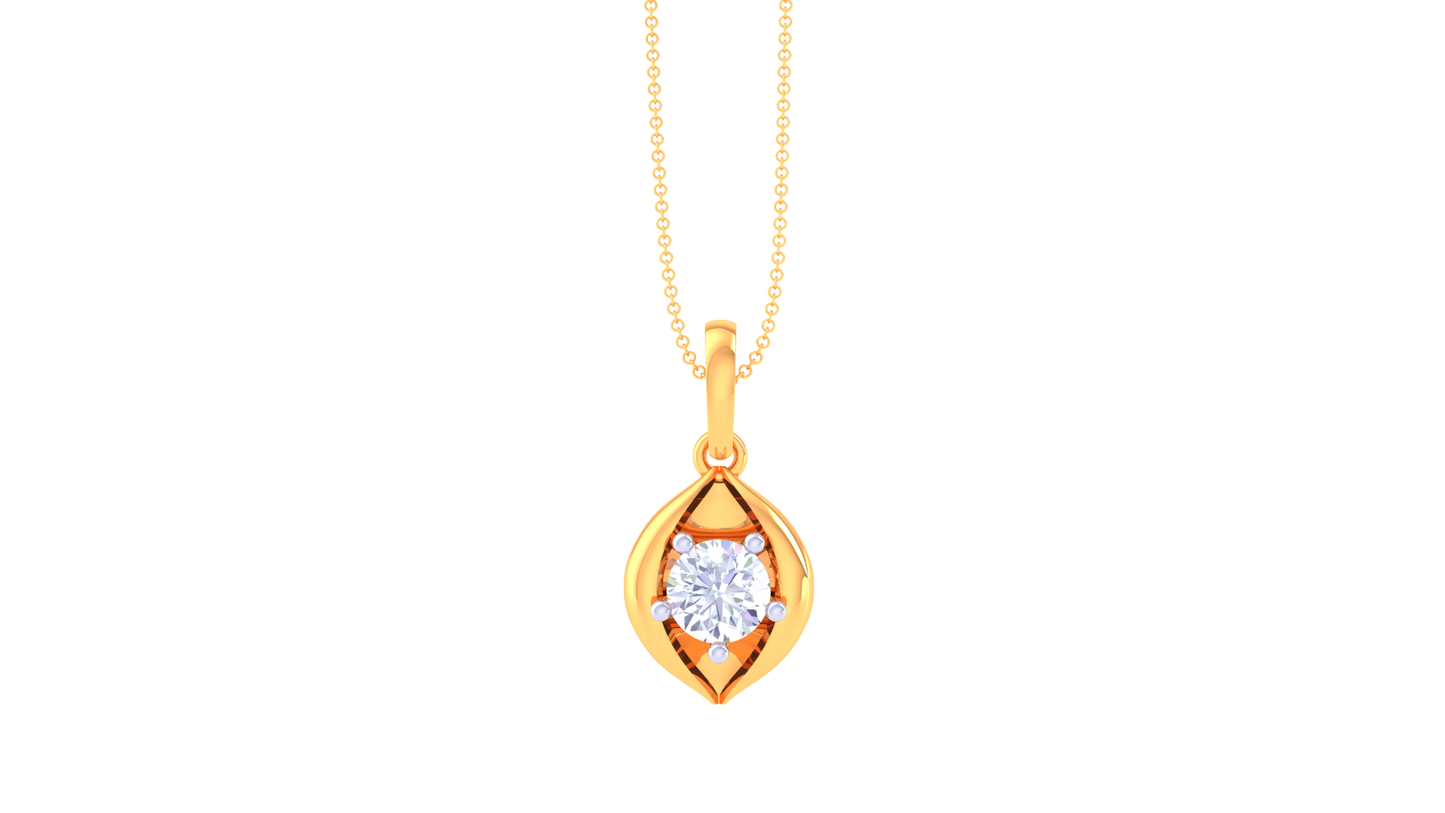 Marquise Solitaire Frame Pendent - 0.59 Ct Round Diamond In Gold