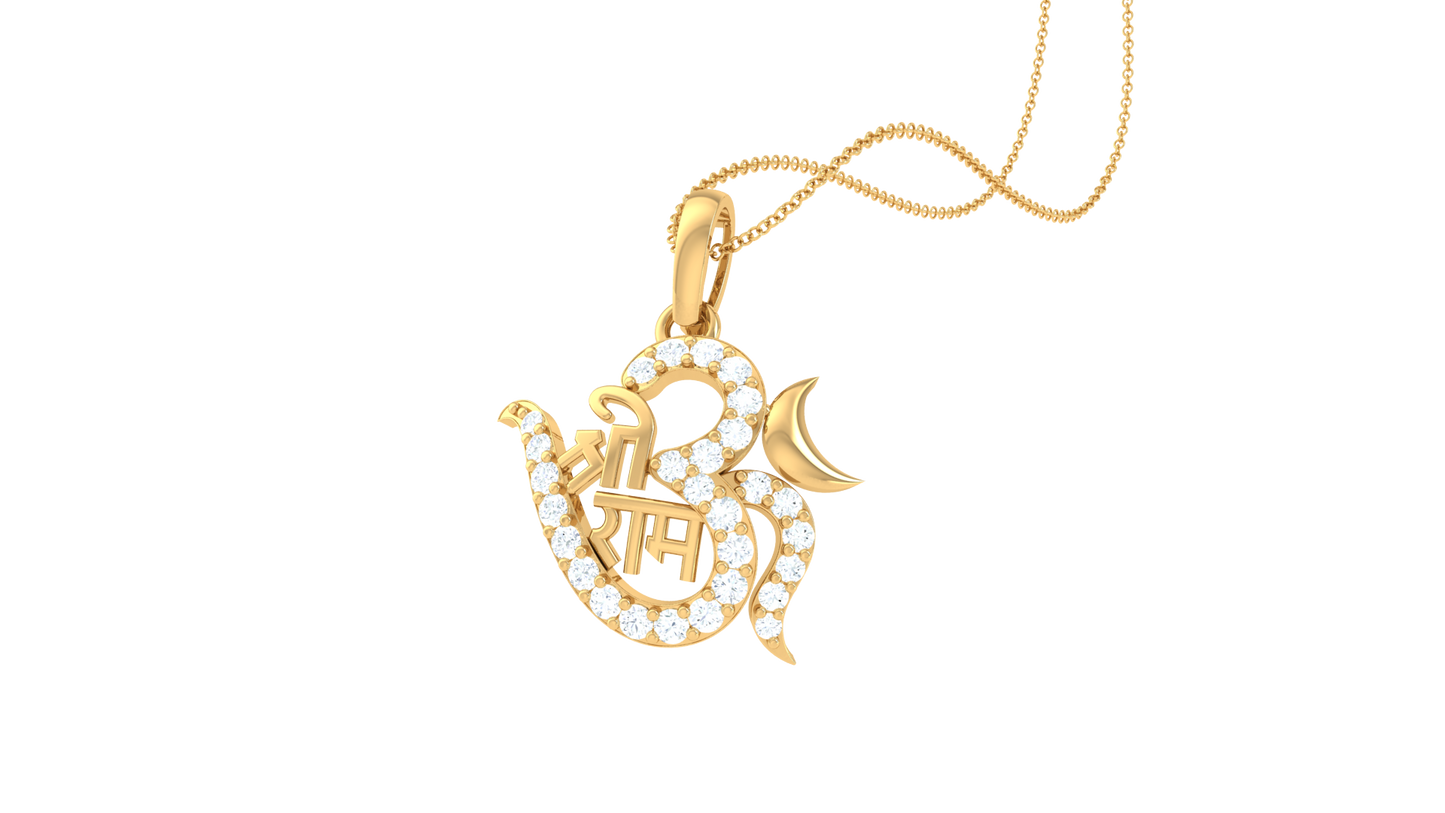 Om Pendant With Shri Ram Inscription In Gold - 0.16 Ct Diamond-Studded
