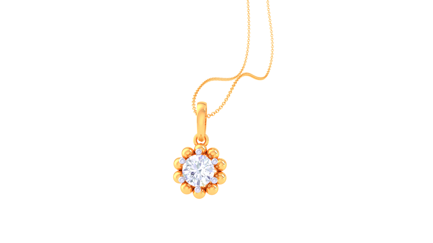 Floral Radiance Pendant In Gold – 0.59 Ct Round Cut Diamond