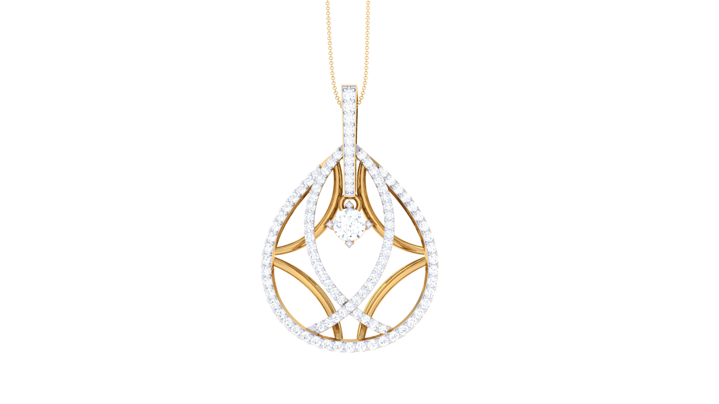 Symmetrical Gold Pendant With Central Solitaire – 1.37 Ct Dazzling Diamonds