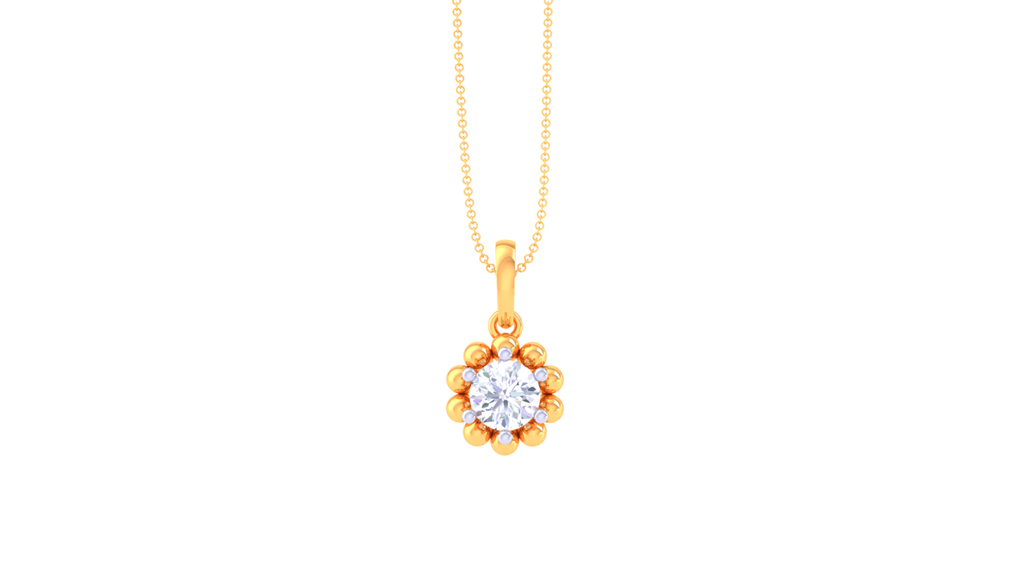 Floral Radiance Pendant In Gold – 0.59 Ct Round Cut Diamond