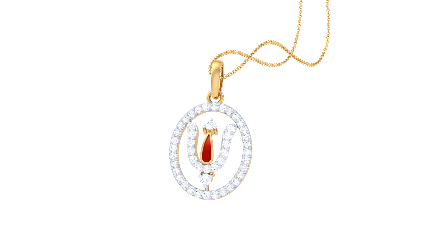 Trishula Charm Golden Pendent - 0.21 Ct Brilliant Diamonds