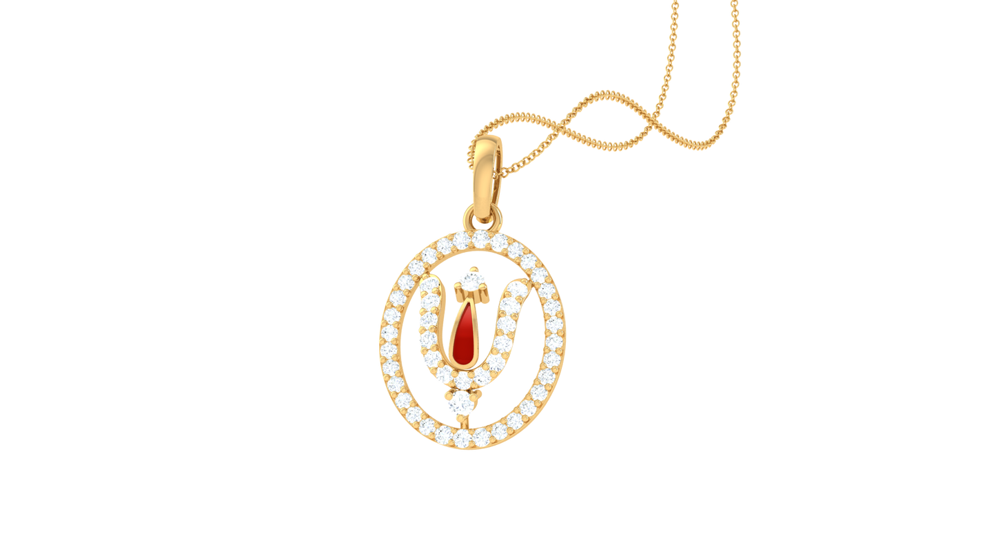 Trishula Charm Golden Pendent - 0.21 Ct Brilliant Diamonds