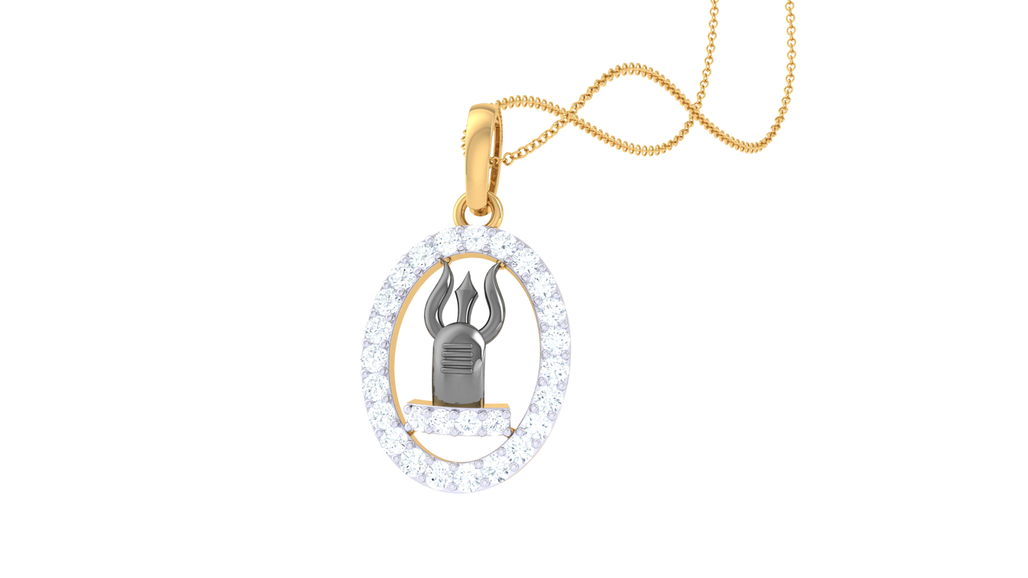 Divine Trishul Gold Pendent - 0.22 Ct Diamond Studded Frame