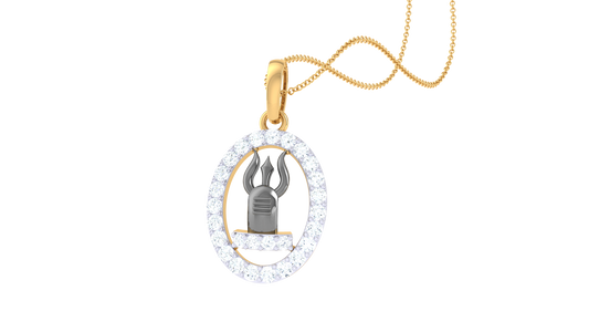 Divine Trishul Gold Pendent - 0.22 Ct Diamond Studded Frame