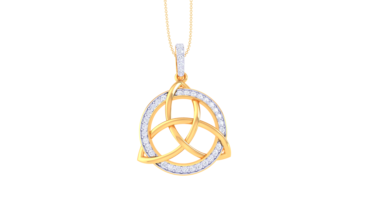 Celtic Harmony Pendant In Gold – 0.37 Ct Dezzling Diamonds In Circular Frame