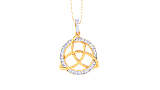 Celtic Harmony Pendant In Gold – 0.37 Ct Dezzling Diamonds In Circular Frame