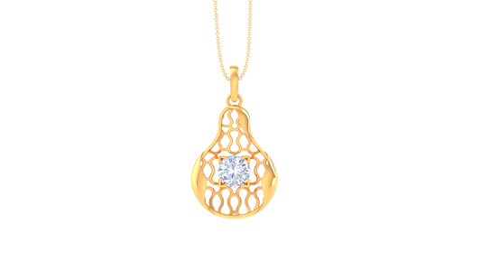 Filigree Teardrop Pendant In Gold - 0.59 Ct Round Cut Diamond Centerpiece
