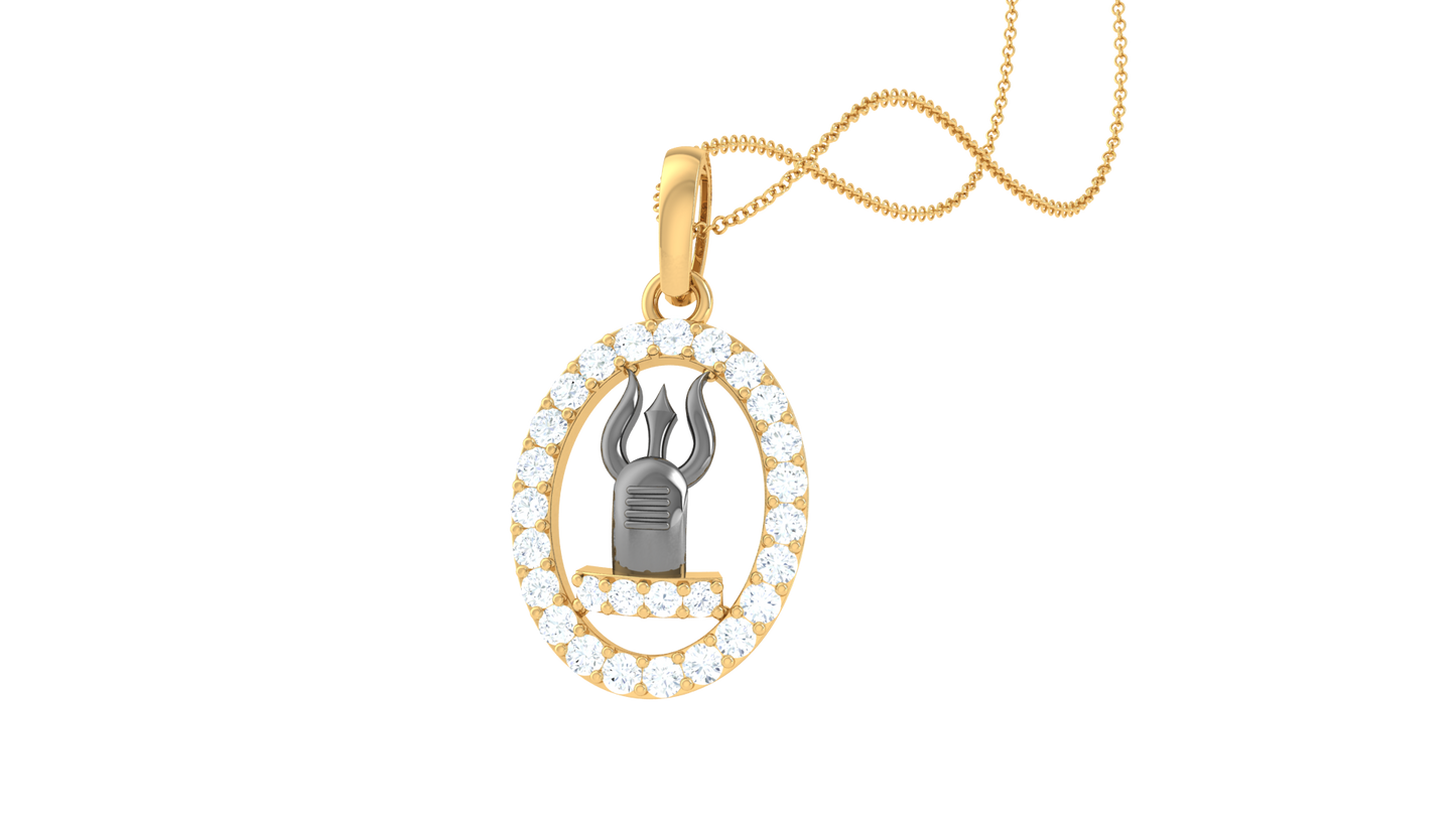 Divine Trishul Gold Pendent - 0.22 Ct Diamond Studded Frame