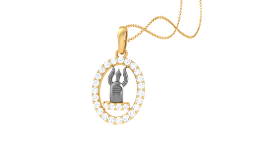 Divine Trishul Gold Pendent - 0.22 Ct Diamond Studded Frame
