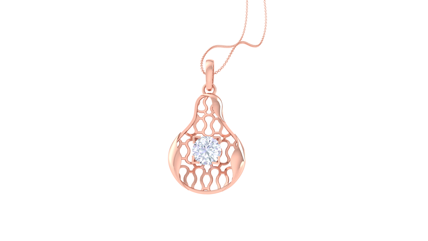 Filigree Teardrop Pendant In Gold - 0.59 Ct Round Cut Diamond Centerpiece