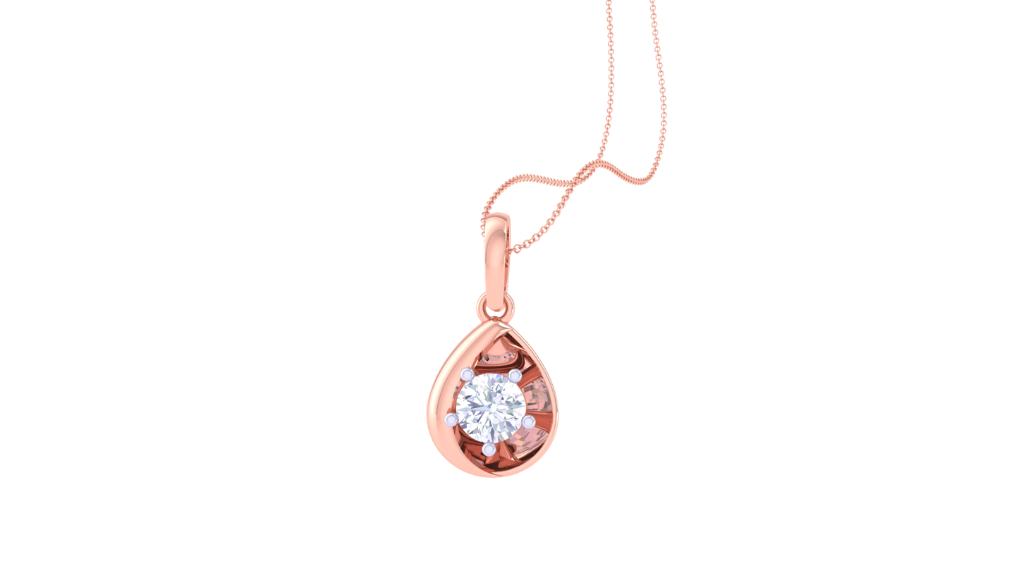 Pear Solitaire Pendent In Yellow Gold – 0.59 Ct Round Diamond
