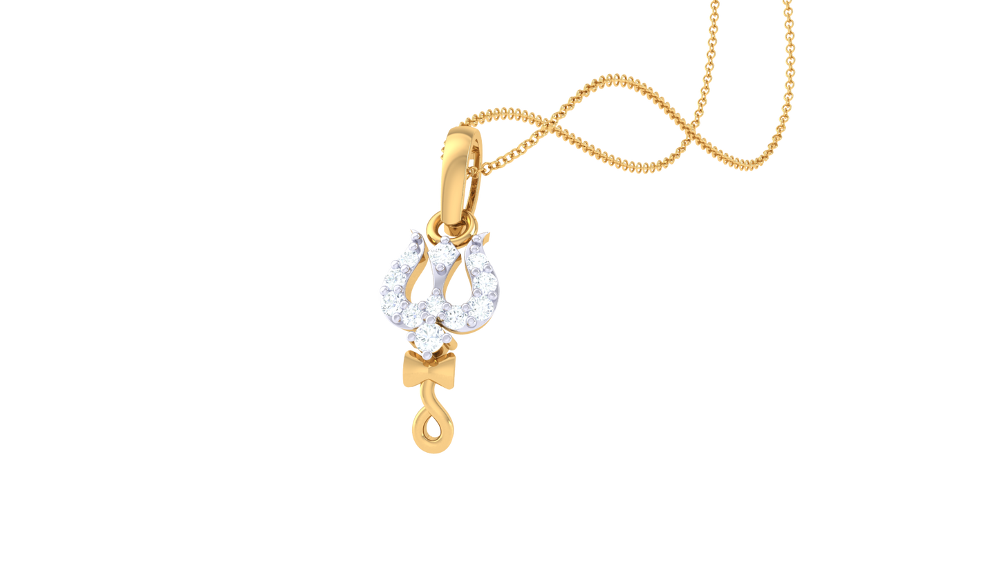 Teardrop Trishul Pendant In Gold - 0.06 Ct Sparking Diamonds