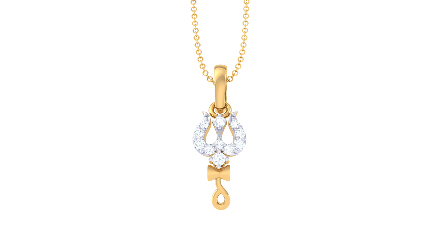 Teardrop Trishul Pendant In Gold - 0.06 Ct Sparking Diamonds