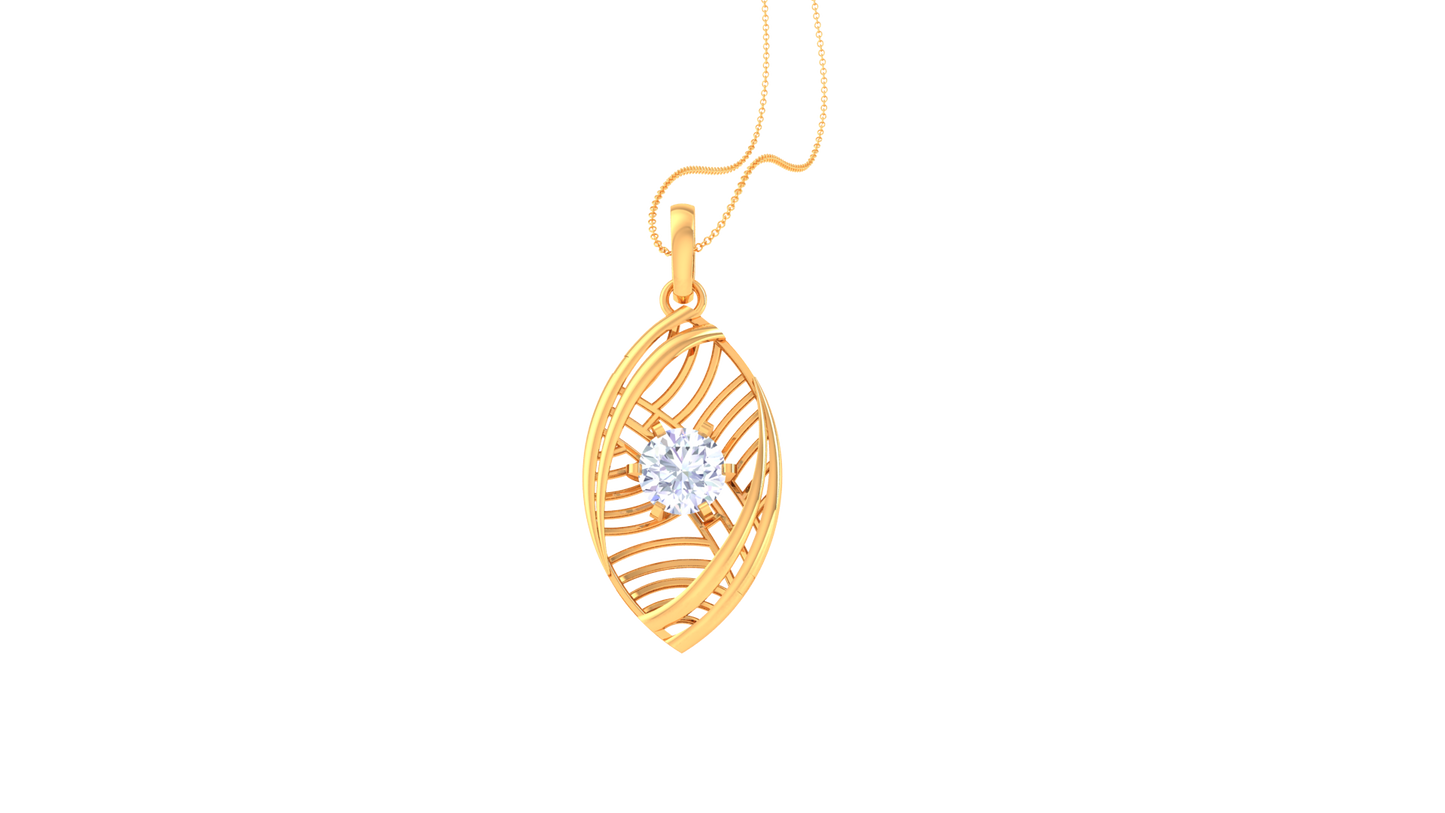 Verdant Grace Leaf Pendant In Sculpted Rose Gold - 0.59 Ct Round Diamond