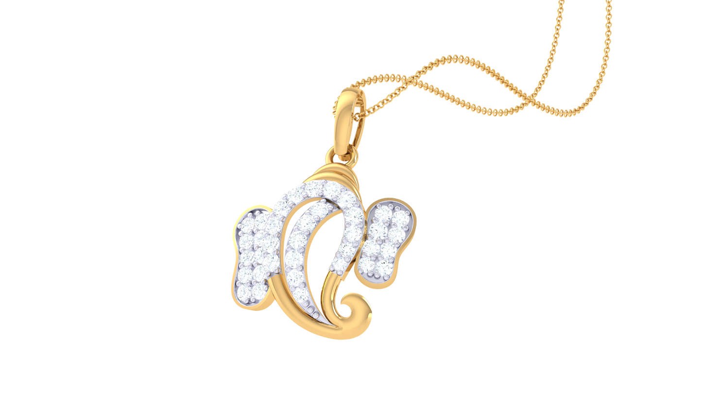 Divine Shri Ganesha Pendant In Gold - 0.25 Ct Diamond Accents