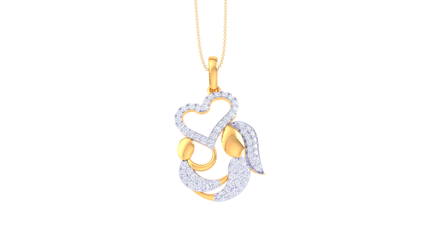 Fancy Heart Design Gold and Diamond Pendent - 0.59 Ct