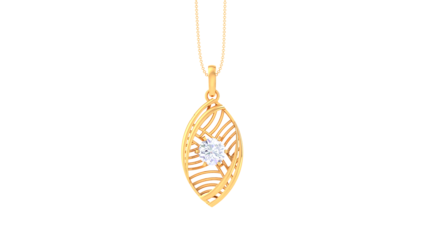 Verdant Grace Leaf Pendant In Sculpted Rose Gold - 0.59 Ct Round Diamond