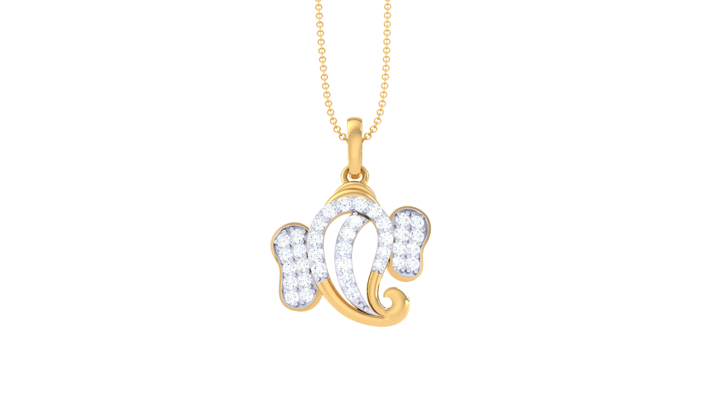 Divine Shri Ganesha Pendant In Gold - 0.25 Ct Diamond Accents