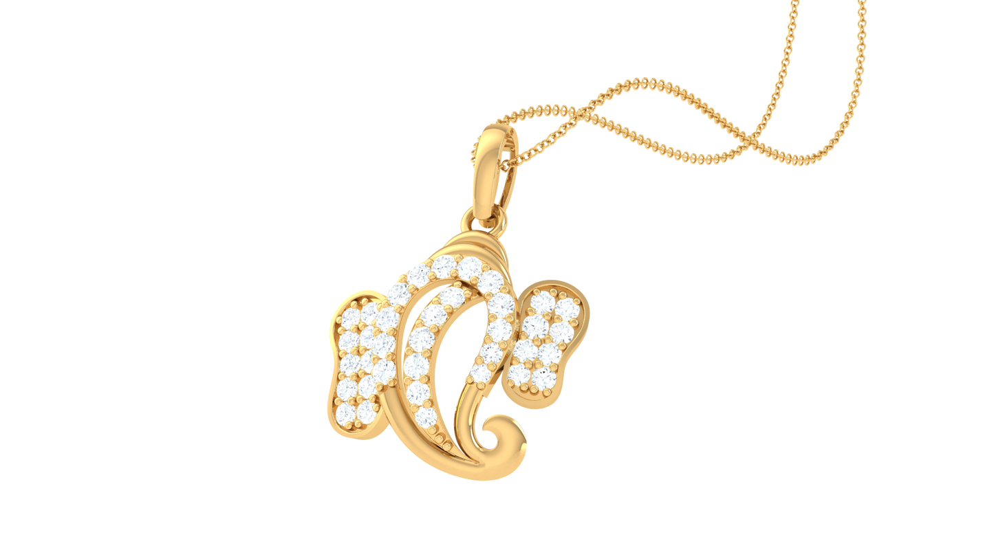 Divine Shri Ganesha Pendant In Gold - 0.25 Ct Diamond Accents