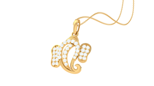 Divine Shri Ganesha Pendant In Gold - 0.25 Ct Diamond Accents