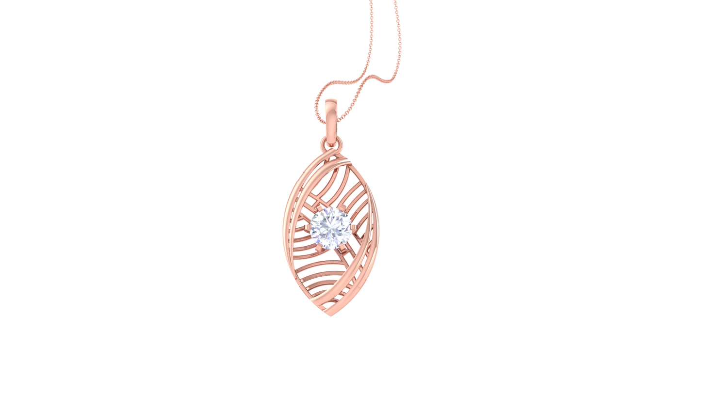Verdant Grace Leaf Pendant In Sculpted Rose Gold - 0.59 Ct Round Diamond