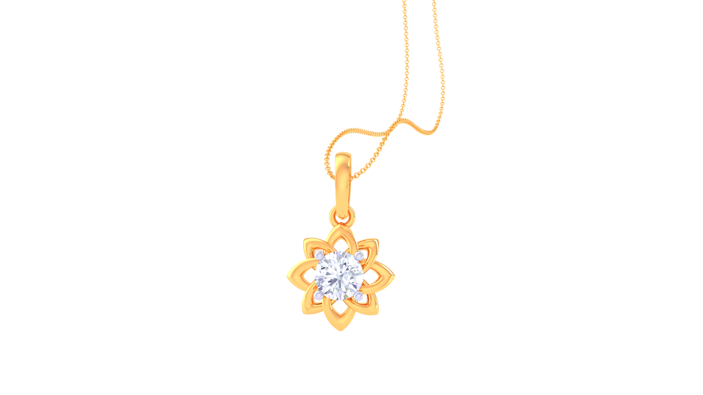Golden Flower Pendant With Loop Petal Solitaire - 0.59 Ct Round Diamond
