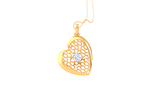 Ornate Filigree Heart Pendant In Gold - 0.59 Ct Round Diamond