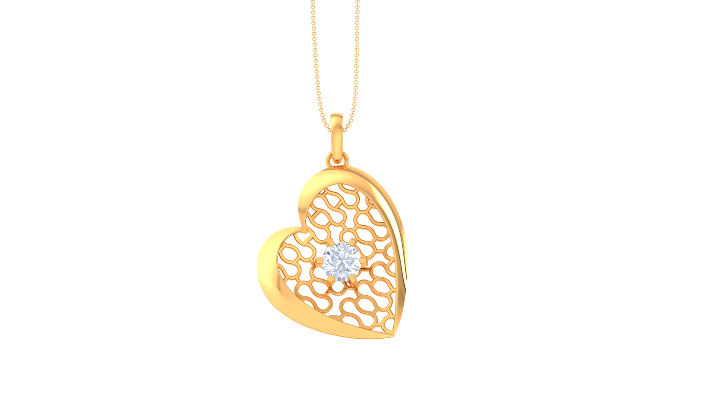 Ornate Filigree Heart Pendant In Gold - 0.59 Ct Round Diamond