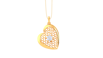 Ornate Filigree Heart Pendant In Gold - 0.59 Ct Round Diamond