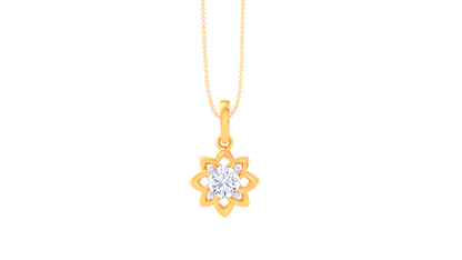 Golden Flower Pendant With Loop Petal Solitaire - 0.59 Ct Round Diamond