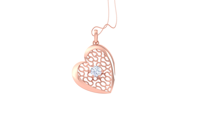 Ornate Filigree Heart Pendant In Gold - 0.59 Ct Round Diamond
