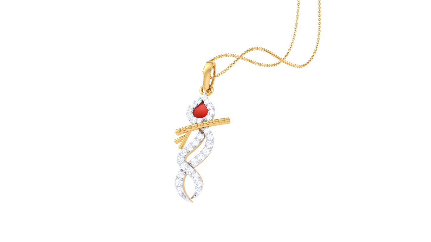 Shri Krishna Gold Pendent - 0.16 Ct Diamond Accents and Ruby Center