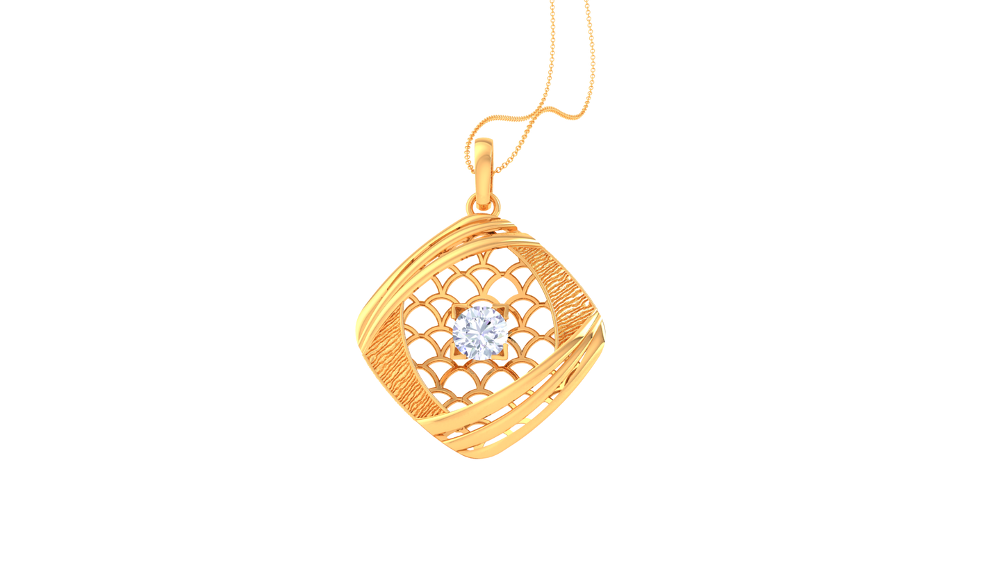 Lattice Glow Pendent In Rose Gold - 0.59 Ct Round Diamond In Center