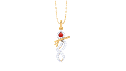 Shri Krishna Gold Pendent - 0.16 Ct Diamond Accents and Ruby Center