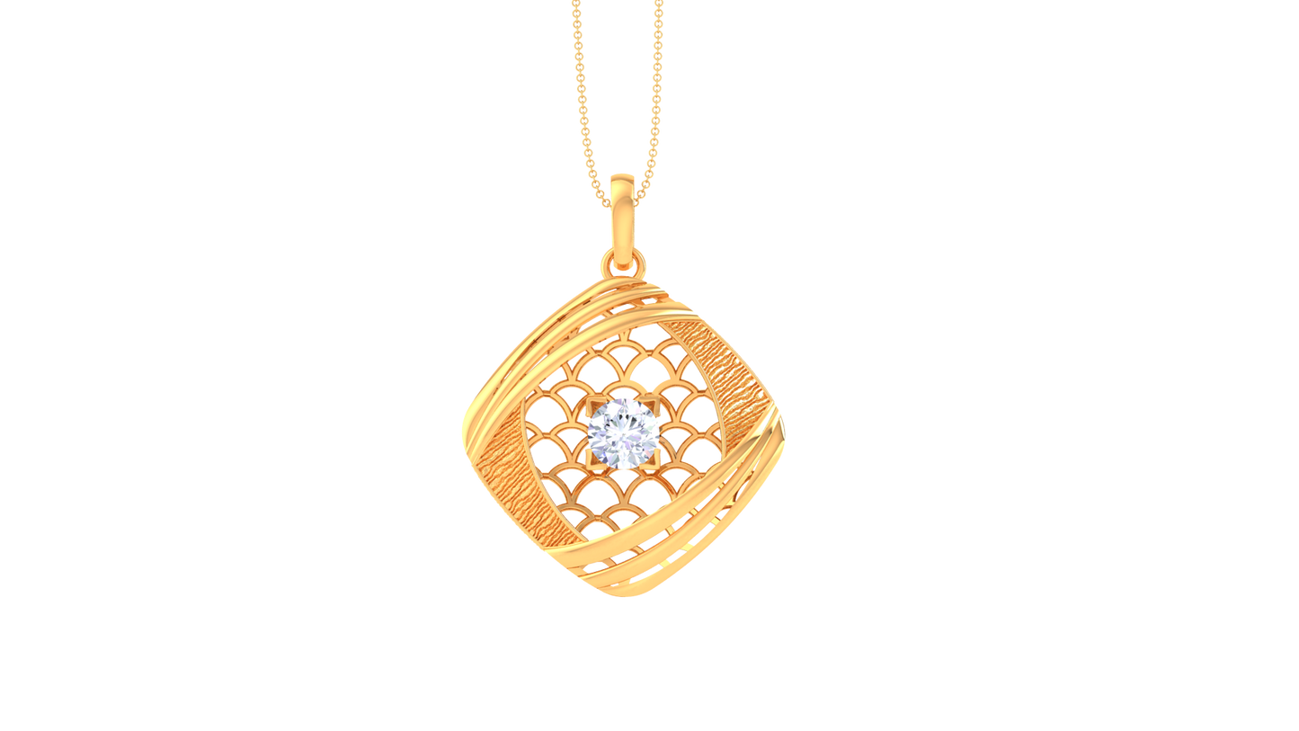 Lattice Glow Pendent In Rose Gold - 0.59 Ct Round Diamond In Center