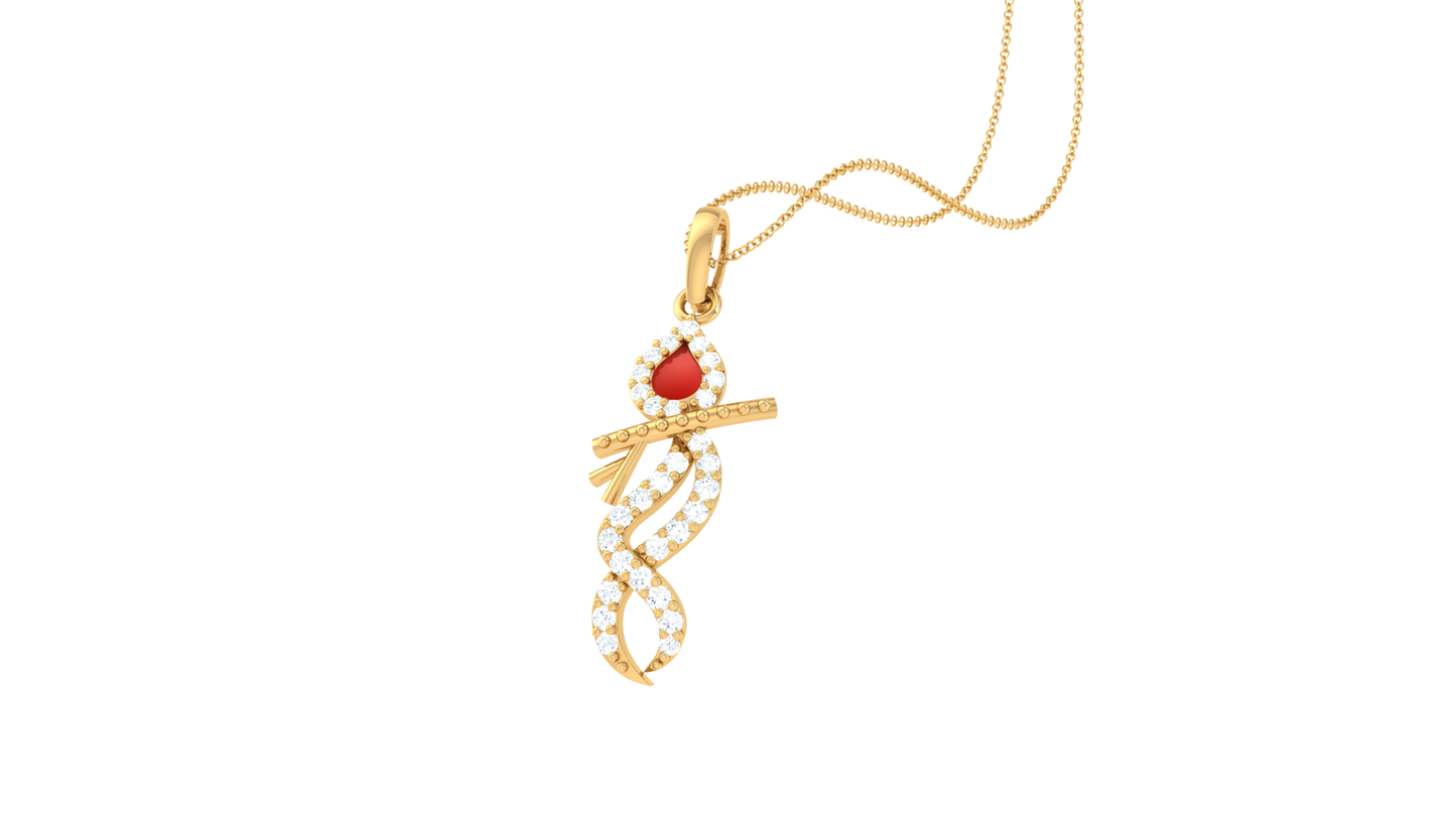 Shri Krishna Gold Pendent - 0.16 Ct Diamond Accents and Ruby Center