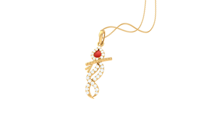 Shri Krishna Gold Pendent - 0.16 Ct Diamond Accents and Ruby Center